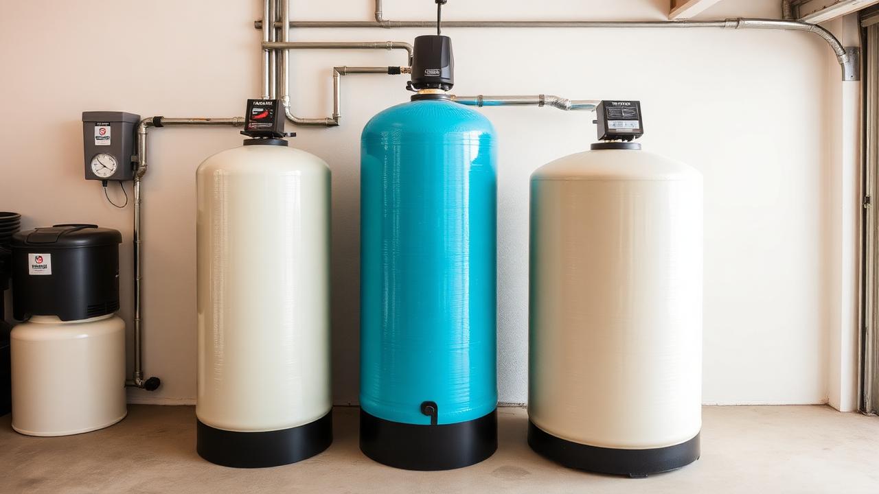 Residential salt-based water softener with brine and resin tanks